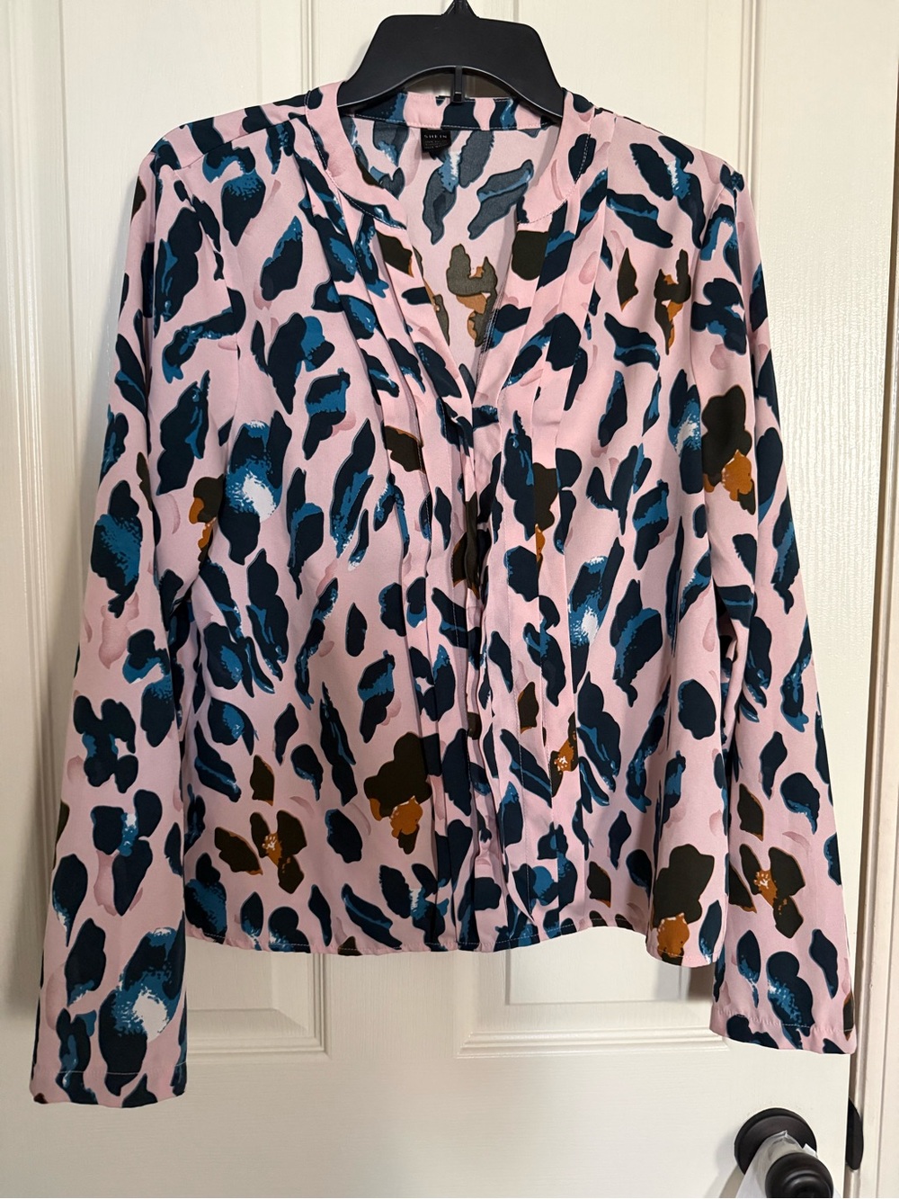 SHEIN Pink Blouse with Navy and Brown Abstract Spots